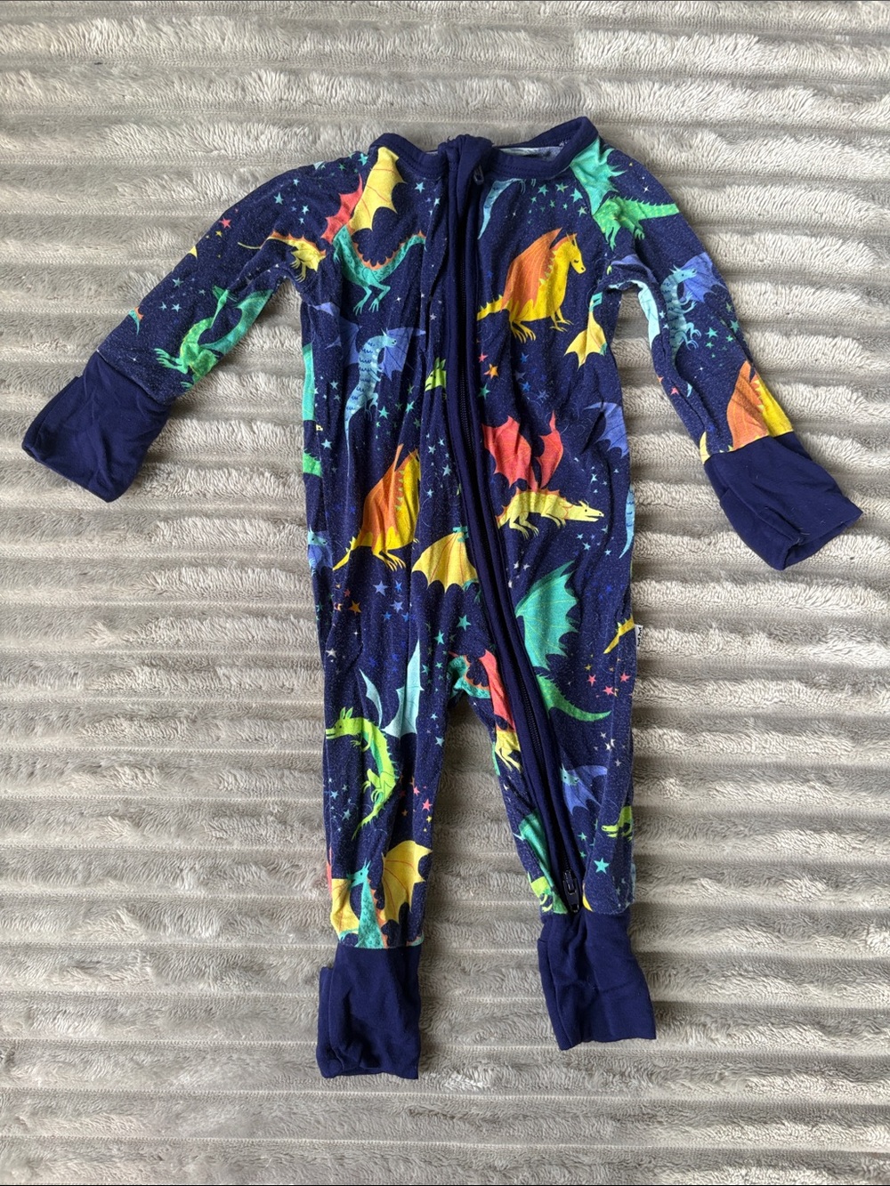 Little Sleepies Navy Dragon Print Footie Pajamas
